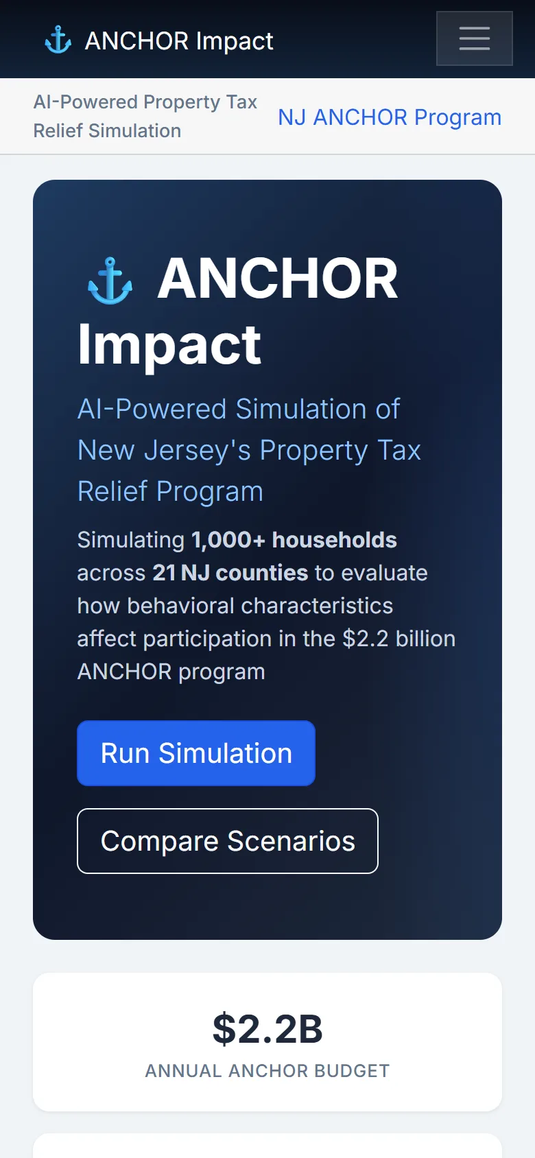NJ ANCHOR Policy Simulation Platform on a phone